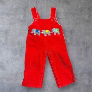 Vintage POPSICLE Elephant 80s Red Corduroy Overalls Jumper Size 18 Mos